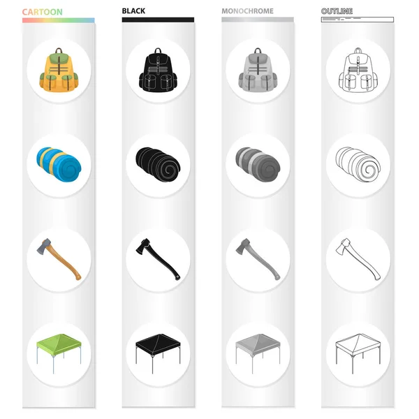 Sac à dos, poches, outils et autres icônes web en style dessin animé Voyage, kiosque, étal, icônes dans la collection set . — Image vectorielle