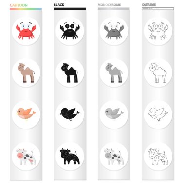 Set koleksiyonu tasarım için bir gerçekçi olmayan Karikatür hayvan simgeler. Oyuncak hayvanlar sembol stok web illüstrasyon vektör.