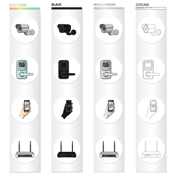 Ícones de desenhos animados eletrodomésticos inteligentes na coleção de conjuntos para design. Eletrodomésticos modernos símbolo vetorial ilustração web stock . —  Vetores de Stock