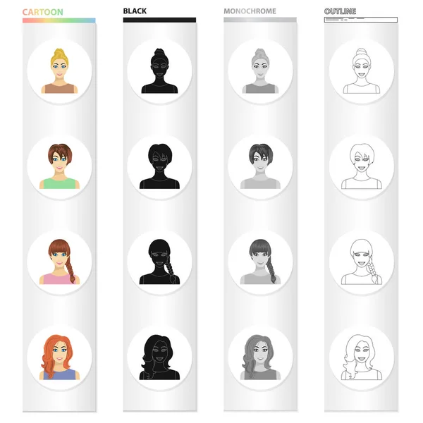 Types de coiffures féminines icônes de dessin animé dans la collection ensemble pour la conception. Apparence d'une femme vecteur symbole stock web illustration . — Image vectorielle