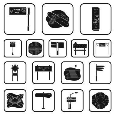 Set koleksiyonu tasarım için simgeler siyah yol kavşak ve işaretler. Yaya geçitleri ve işaretler sembol stok web illüstrasyon vektör.