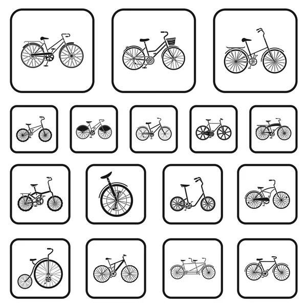 Varias bicicletas iconos negros en la colección de conjuntos para el diseño. El tipo de vector de transporte símbolo stock web ilustración . — Archivo Imágenes Vectoriales
