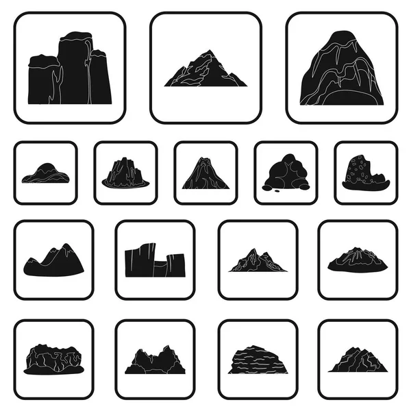 Olika bergen svart ikoner i set samling för design. Berg och landskap vektor symbol lager web illustration. — Stock vektor