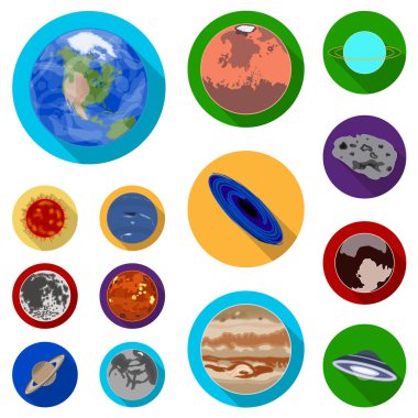 Güneş sisteminin gezegenleri kutsal kişilerin resmi içinde set koleksiyonu tasarım için düz. Evren ve astronomi sembol stok web illüstrasyon vektör.
