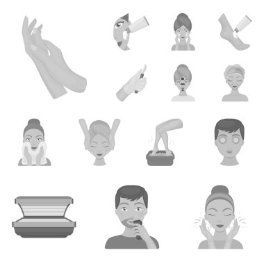 Cilt Bakımı set koleksiyonu tasarım için tek renkli simgeler. Yüz ve vücut sembol stok web illüstrasyon vektör.