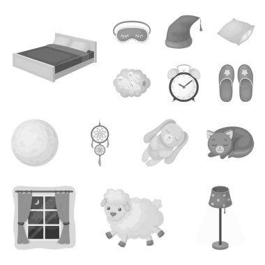 Dinlenme ve uyku tek renkli simgeler set koleksiyonu tasarım için. Aksesuarlar ve konfor sembol stok web illüstrasyon vektör.