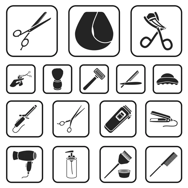 Hairdresser and tools black icons in set collection for design.Profession hairdresser vector symbol stock web illustration. — Stock Vector