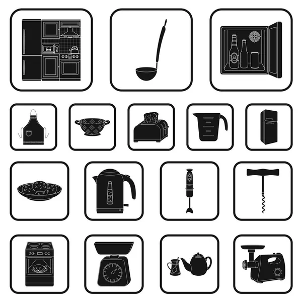 Kitchen equipment black icons in set collection for design. Kitchen and accessories vector symbol stock web illustration. — Stock Vector