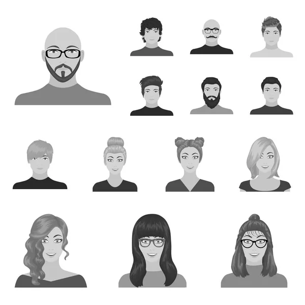 Avatar and face monochrome icons in set collection for design. A persons appearance vector symbol stock web illustration. — Stock Vector