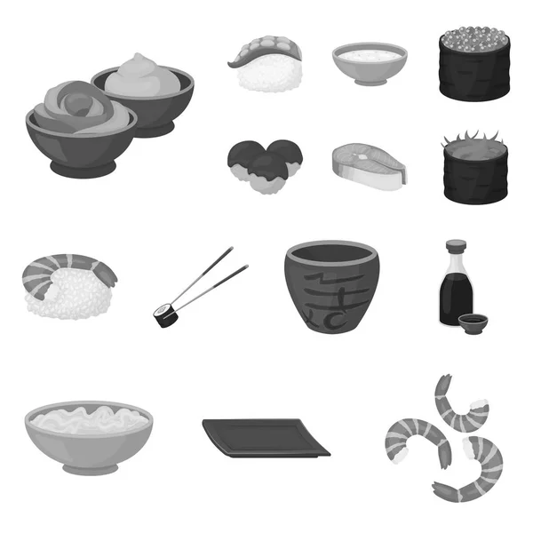 Sushi und Würze monochrome Symbole in Set-Kollektion für Design. Meeresfrüchte Lebensmittel, Zubehör Vektor Symbol Stock Web-Illustration. — Stockvektor