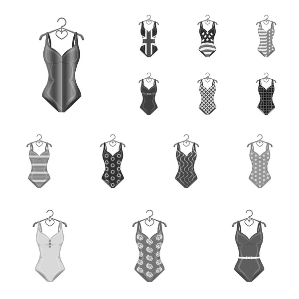 Diferentes tipos de trajes de baño iconos monocromáticos en la colección de conjuntos para el diseño. Accesorios de natación vector símbolo stock web ilustración . — Archivo Imágenes Vectoriales