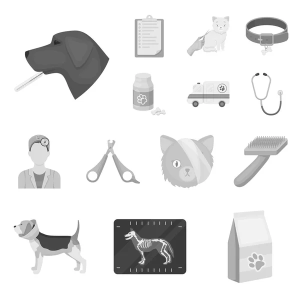 Clinique vétérinaire icônes monochromes dans la collection ensemble pour la conception. Traitement d'un animal de compagnie vecteur symbole stock web illustration . — Image vectorielle