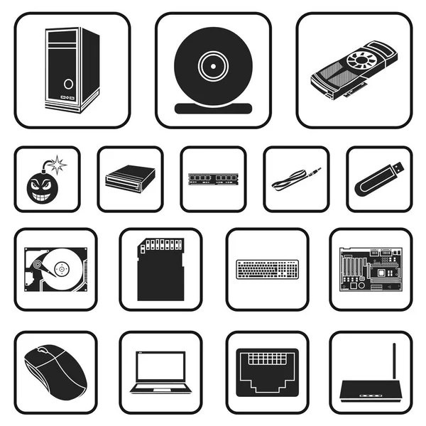 Personal Computer schwarze Icons in Set-Kollektion für Design. Ausrüstung und Zubehör Vektor Symbol Stock Web Illustration. — Stockvektor