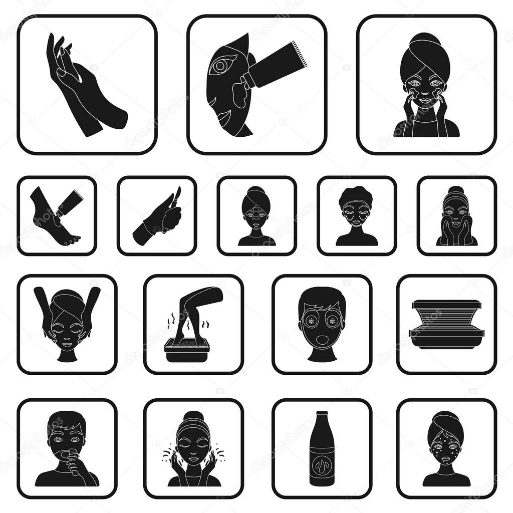 Skin care black icons in set collection for design. Face and body vector symbol stock  illustration.