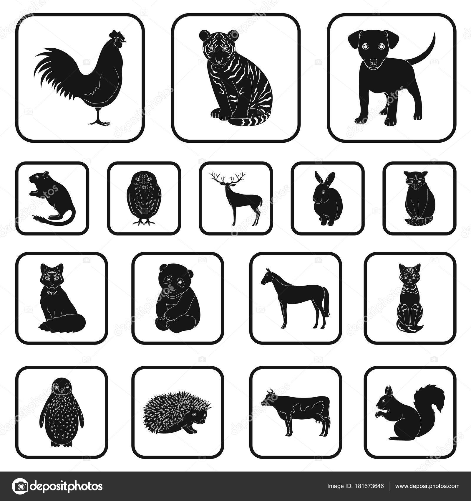 Realistic animals black icons in set collection for design. Wild and