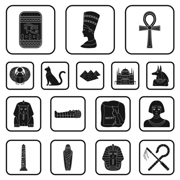 Antiguo Egipto iconos negros en la colección de conjuntos para el diseño. El reinado de Faraón vector símbolo stock web ilustración . — Vector de stock