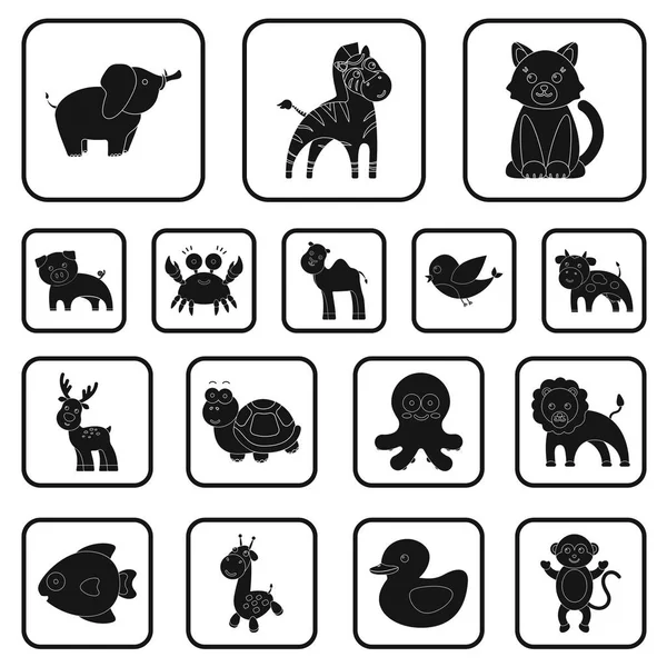 Nerealistické černý zvířecí ikony v kolekce sady pro design. Hračka zvířata vektorové ilustrace symbolů akcií web. — Stockový vektor