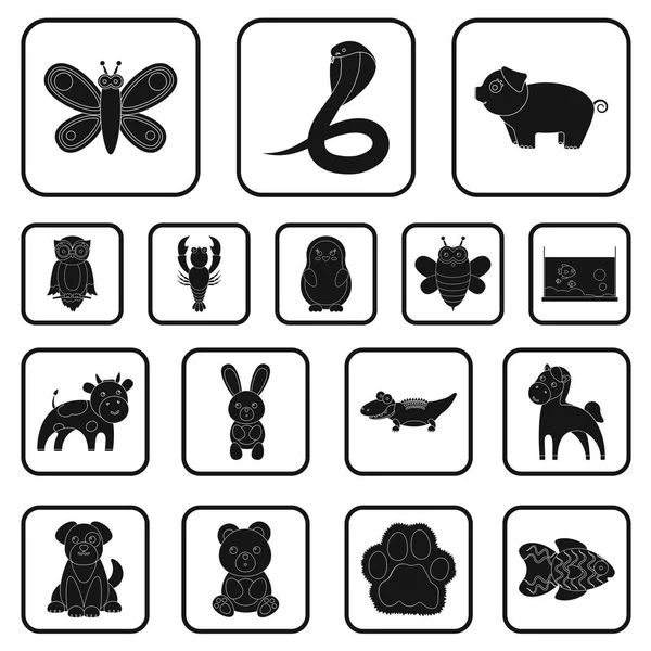 Μια ρεαλιστική μαύρο ζώων εικόνες set συλλογής για το σχεδιασμό. Ζωάκια διανυσματικά εικονογράφηση σύμβολο μετοχής web. — Διανυσματικό Αρχείο