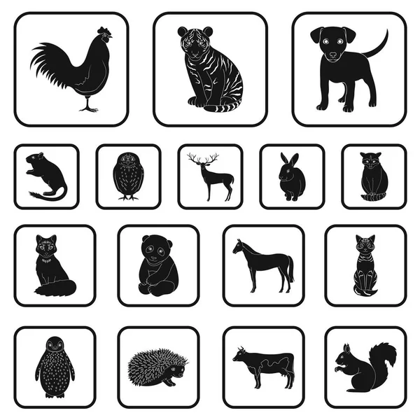 Realistic animals black icons in set collection for design. Wild and domestic animals vector symbol stock web illustration. — Stock Vector