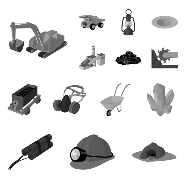 Těžební průmysl monochromatické ikony v kolekce sady pro design. Zařízení a nástroje pro vektorové ilustrace symbolu akcií web. — Stockový vektor