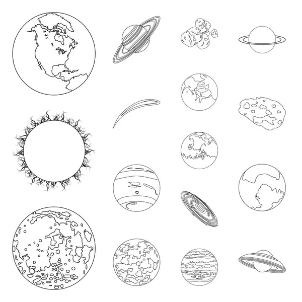 Планеты солнечной системы очерчивают иконки в наборе коллекции для проектирования. Иллюстрация векторных символов космоса и астрономии . — стоковый вектор