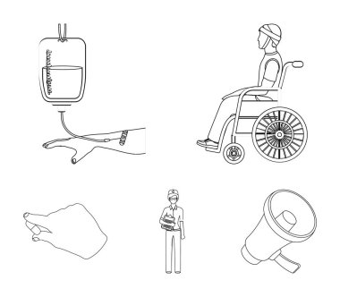 Travma, kan nakli, Doktor, bir doktorun elinde ilaç ile geçersiz. Anahat stili vektör simge stok çizim web Medicineset koleksiyon simgeler.