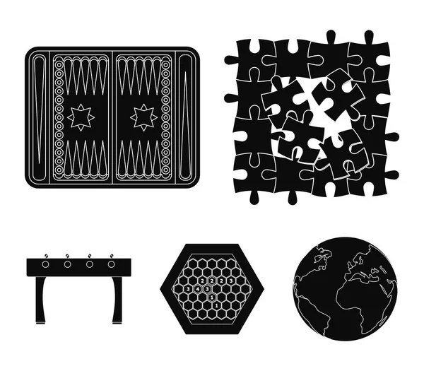 Черные иконки настольной игры в коллекции наборов для дизайна. Игры и развлечения векторные символы веб-иллюстрация . — стоковый вектор