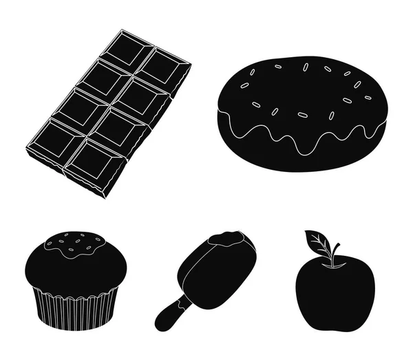 초콜릿, zskimo, shokolpada 타일, 비스킷의 도넛 초콜릿 디저트 블랙 스타일 벡터 기호 재고 일러스트 웹 컬렉션 아이콘 설정. — 스톡 벡터
