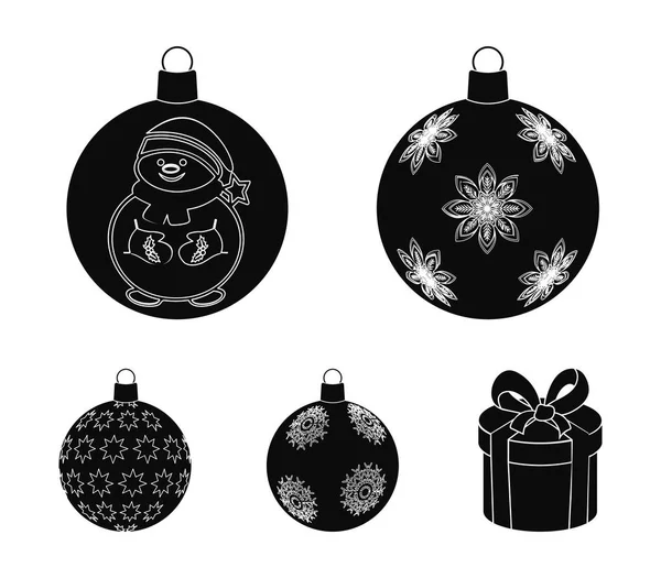 Neujahr Spielzeug schwarze Ikonen im Set Kollektion für design.Weihnachtskugeln für einen Baum Symbol Stock Web-Illustration. — Stockvektor