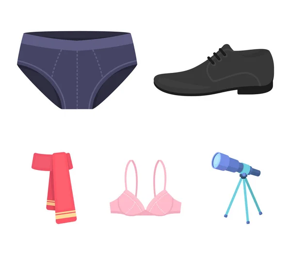 Sapatos masculinos, sutiã, calcinha, cachecol, couro. Conjunto de roupas ícones de coleção em desenho animado estilo vetor símbolo ilustração web . —  Vetores de Stock