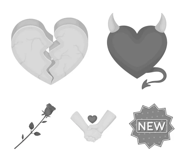 Corazón malvado, corazón roto, amistad, rosa. Romántico conjunto de iconos de colección en el estilo monocromo vector símbolo stock ilustración web . — Vector de stock