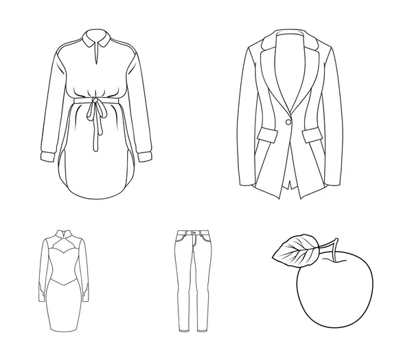 Női ruházat vázlat ikonok beállítása gyűjtemény a design. Fajták ruházat és kiegészítők vektor szimbólum állomány honlap illusztráció. — Stock Vector
