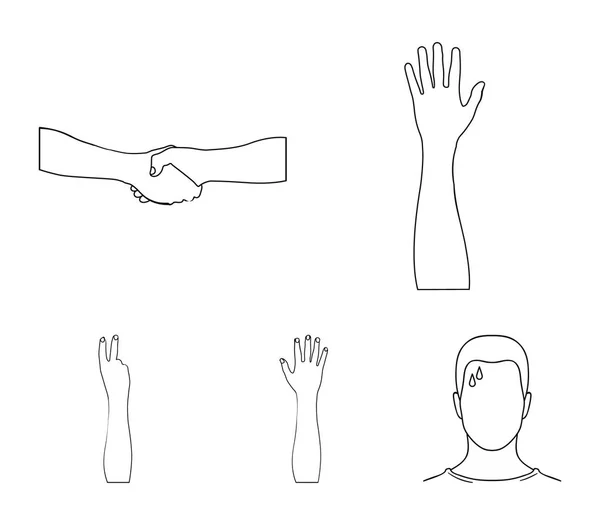 Lenguaje de señas esbozar iconos en la colección de conjuntos para el diseño.Emocional parte de la comunicación vector símbolo stock web ilustración . — Archivo Imágenes Vectoriales