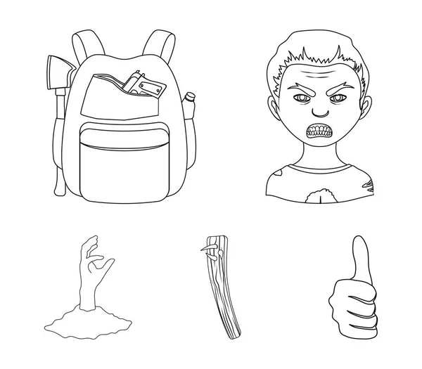 Zombies, homme, bouche, et d'autres icônes web dans le contour style.Clothes, trous, pourri, icônes dans la collection set . — Image vectorielle