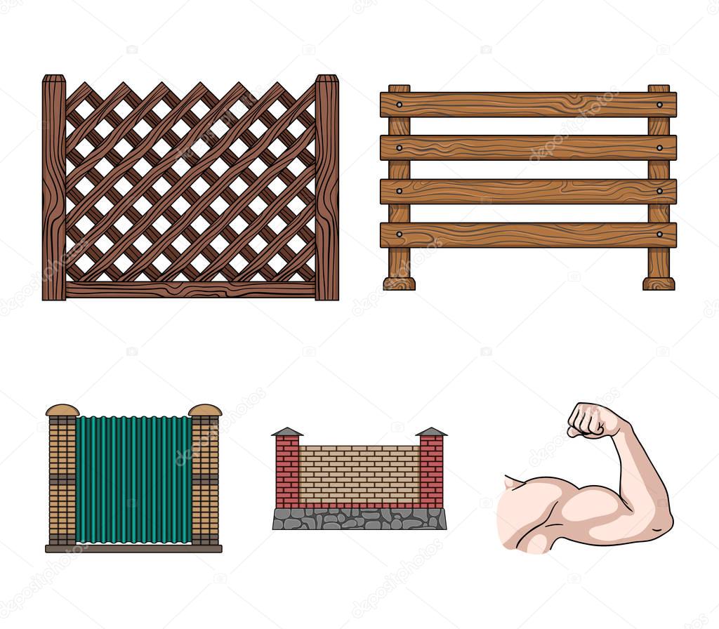 A fence of metal and bricks,wooden palisade. A different fence set collection icons in cartoon style vector symbol stock illustration .