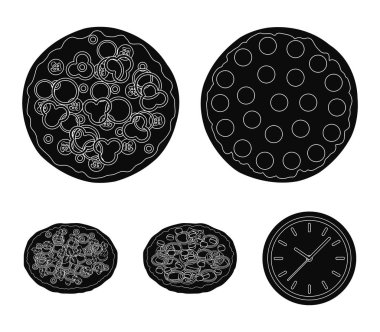 Et, peynir ve diğer dolgu pizza. Farklı pizza toplama simgeler siyah stil vektör simge stok çizim web içinde ayarla..