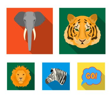 Kaplan, aslan, fil, zebra, gerçekçi hayvanları toplama simgeler düz stil vektör simge stok çizim web içinde ayarla.