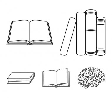 Çeşitli kitaplar. Kitap toplama simgeler anahat stili vektör simge stok çizim web içinde ayarla..