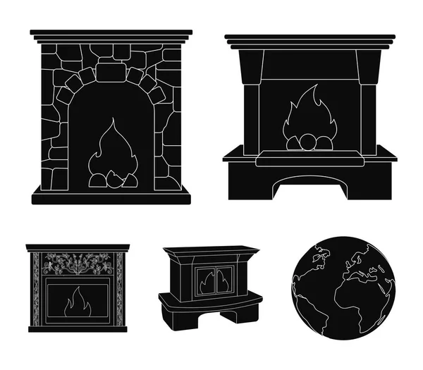 Fuego, calidez y confort.Chimenea conjunto de iconos de la colección en el estilo negro vector símbolo stock ilustración web . — Vector de stock