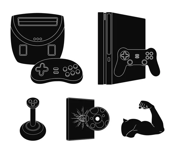Console de jeu, joystick et icônes noires de disque dans la collection de jeu pour le design.Game Gadgets vectoriel symbole stock illustration web . — Image vectorielle