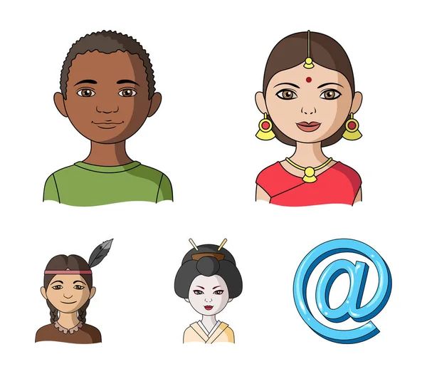 Indian woman, african, japanese, indian. Human race set collection icons in cartoon style vector symbol stock illustration web. — Stock Vector