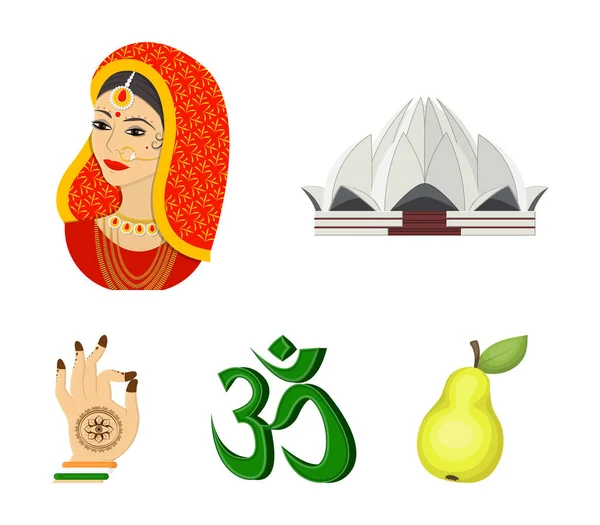 País Ícones de desenhos animados da Índia na coleção de conjuntos para design.Índia e símbolo de vetor marco ilustração da web . — Vetor de Stock