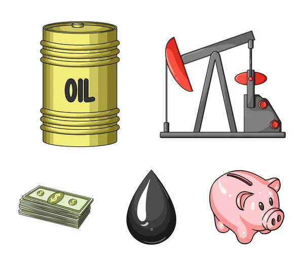 Pumpe, Barrel, Tropfen, Petrodollars. Öl Set Sammlung Symbole im Cartoon-Stil Vektor Symbol Stock Illustration Web. — Stockvektor