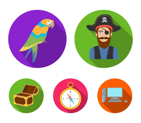 Pirata, bandido, sombrero, vendaje .Pirates conjunto de iconos de la colección en el estilo plano vector símbolo stock ilustración web . — Vector de stock