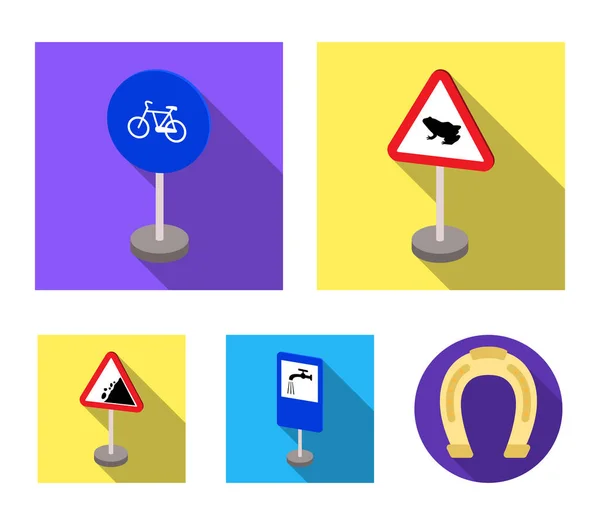 Different types of road signs flat icons in set collection for design. Warning and prohibition signs vector symbol stock web illustration. — Stock Vector