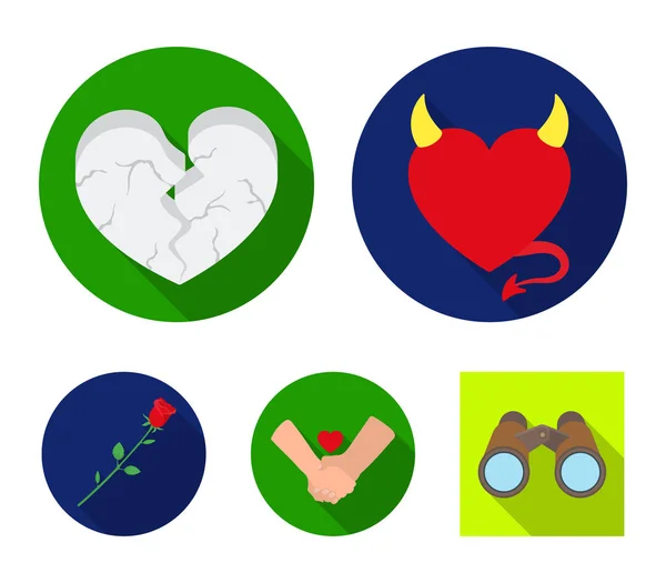 Corazón malvado, corazón roto, amistad, rosa. Romántico conjunto de iconos de colección en estilo plano vector símbolo stock ilustración web . — Archivo Imágenes Vectoriales