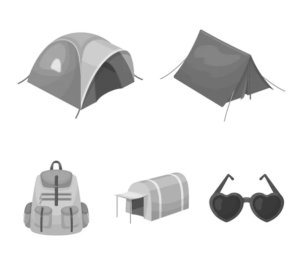 背包和其他种类的帐篷。帐篷集合图标单色风格矢量符号股票插图网站. — 图库矢量图片