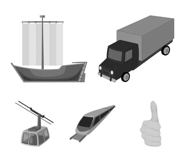 De truck, de boot, de metro, de kabelspoorweg vervoerswijzen. Transportset collectie iconen in zwart-wit stijl vector symbool stock illustratie web. — Stockvector