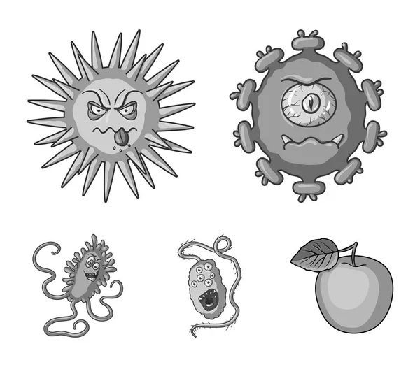 Различные типы микробов и вирусов. Вирусы и бактерии устанавливают иконки коллекции в векторной паутине в монохромном стиле . — стоковый вектор