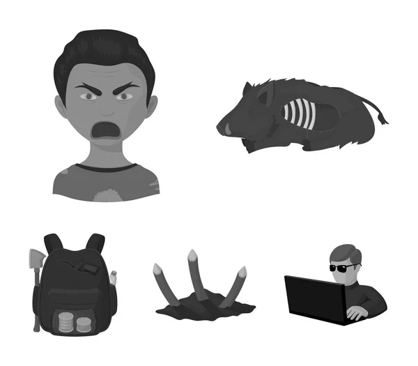 Zombie i atrybuty monochromatyczne ikony w kolekcja zestaw do projektowania. Martwy mężczyzna wektor symbol zasobów sieci web ilustracja. — Wektor stockowy